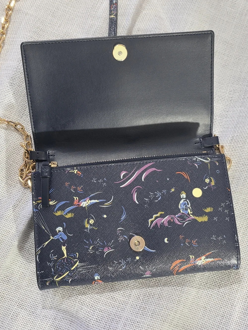 Tory Burch Day Dreamer Printed Chain Wallet Crossbody Navy Multicolor